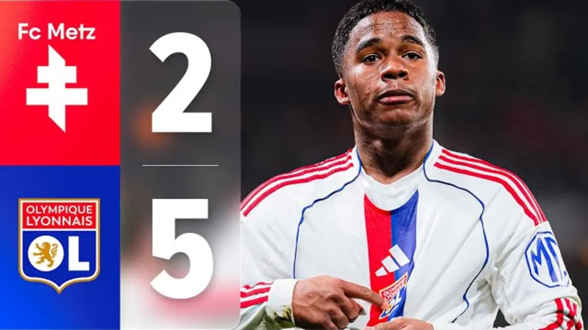 Metz - Lyon résumé vidéo du match. Large victoire de l'OL (2 - 5)