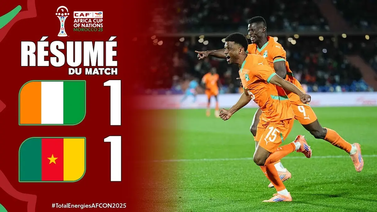 Côte d'Ivoire - Cameroun résumé vidéo du match de la CAN 2025. Match nul (1 - 1)
